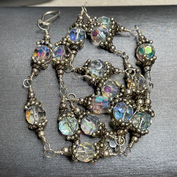 Wonderful AB faceted Glass & Sterling Silver 20” Necklace Hook Clasp Beautiful - Picture 5 of 8